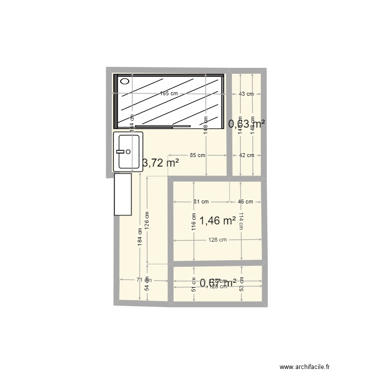 Salle d'eau Corbu 1. Plan de 4 pièces et 6 m2