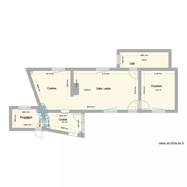 Projet Gerard Saloppe. Plan de 5 pièces et 65 m²