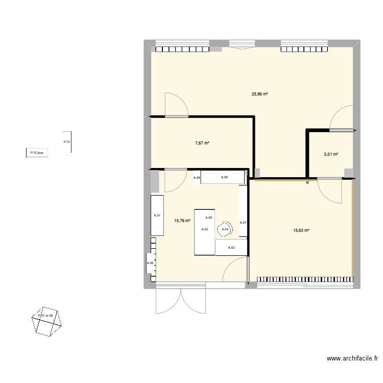 aménagement lud. Plan de 5 pièces et 68 m2