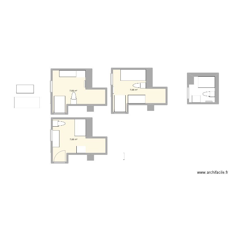 Salles de bain. Plan de 3 pièces et 23 m2