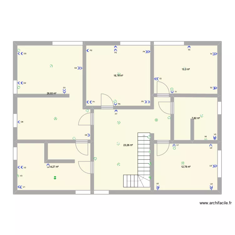 ETAGE FABI. Plan de 7  et 115 m²