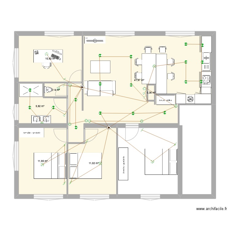 JEJE Souche 1er eclairage. Plan de 7 pièces et 84 m2
