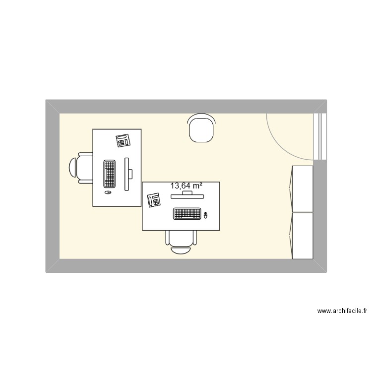 BUREAU FIN. Plan de 1 pièce et 14 m2