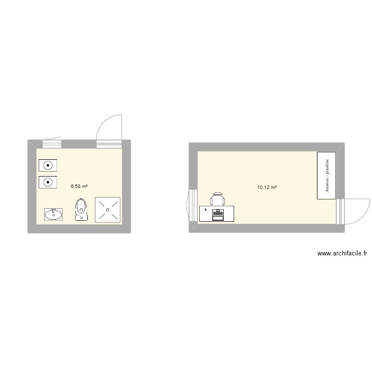 sdb. Plan de 2 pièces et 17 m2