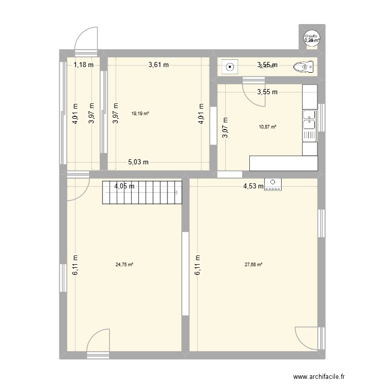 grandbois V1. Plan de 6 pièces et 85 m2