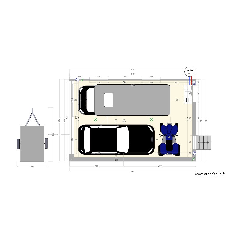 garage 40m2. Plan de 1 pièce et 32 m2