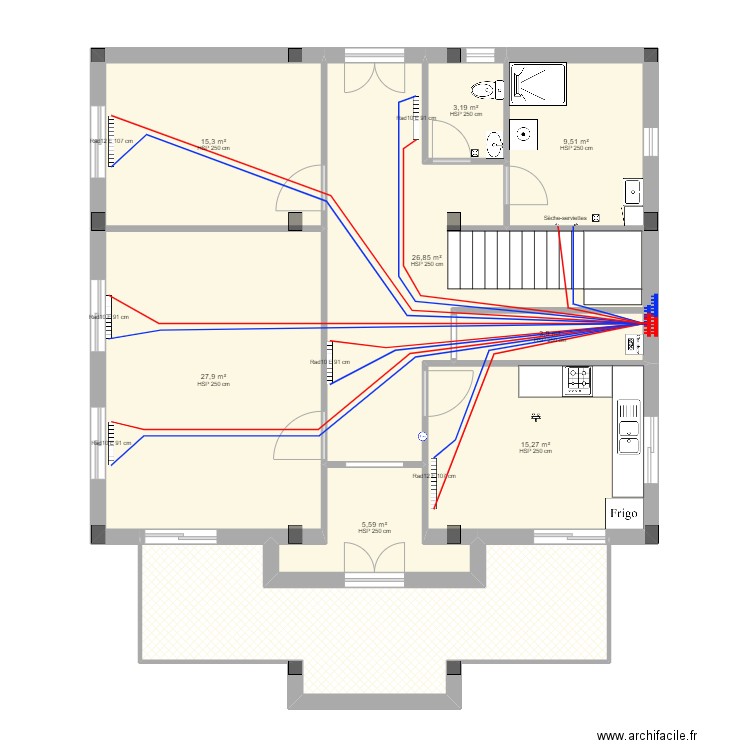 Belmequenei Baki. Plan de 9 pièces et 129 m2