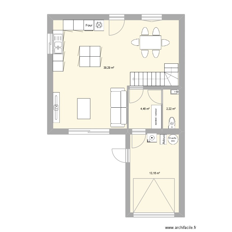 rdc. Plan de 4 pièces et 59 m2
