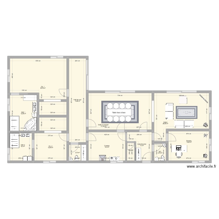 Villa 1. Plan de 13 pièces et 198 m2