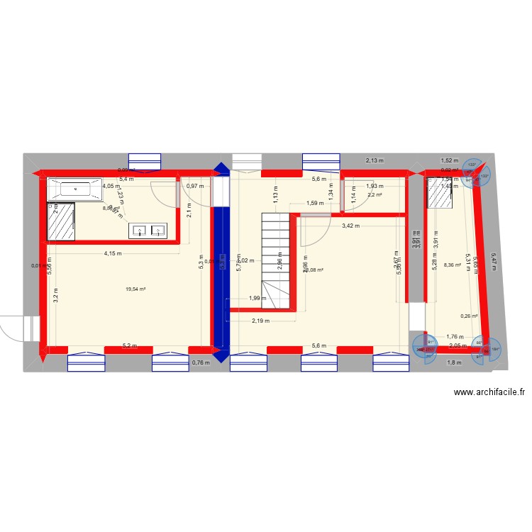MAISON EBAUCHE. Plan de 8 pièces et 118 m2