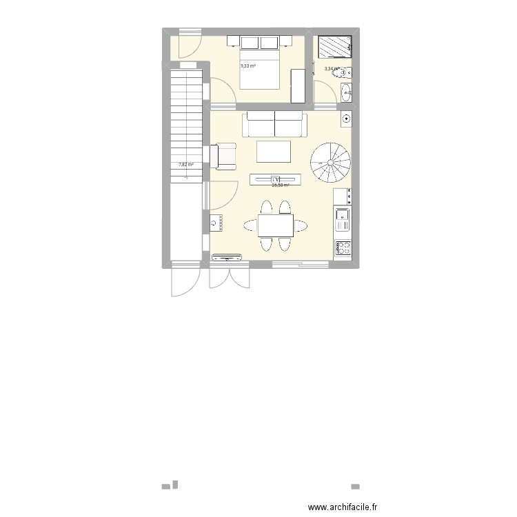 Lotfi sous sol. Plan de 4 pièces et 47 m2