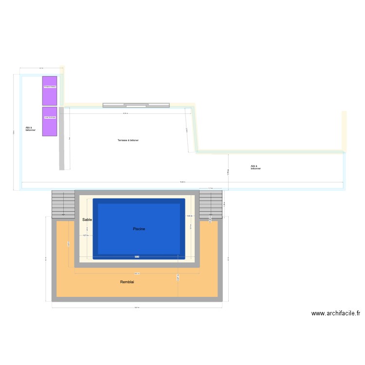 Projet Piscine V2. Plan de 3 pièces et 44 m2