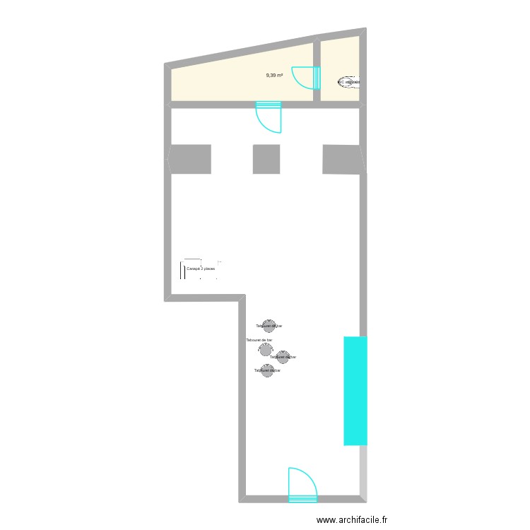 Shop Cannes Meubles. Plan de 1 pièce et 9 m2