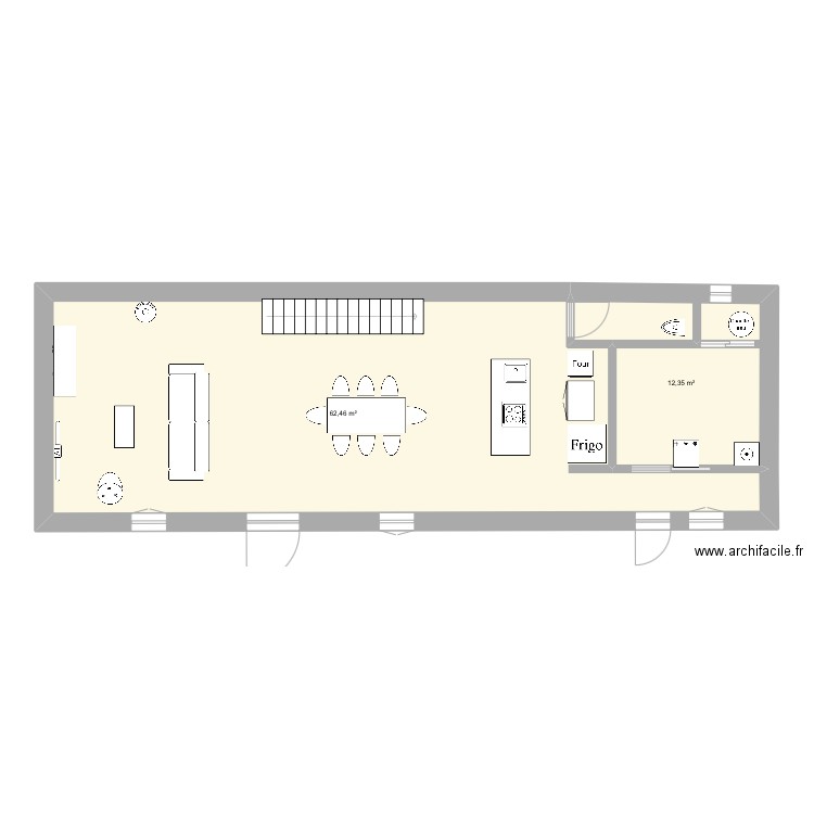 Grand Village. Plan de 2 pièces et 75 m2