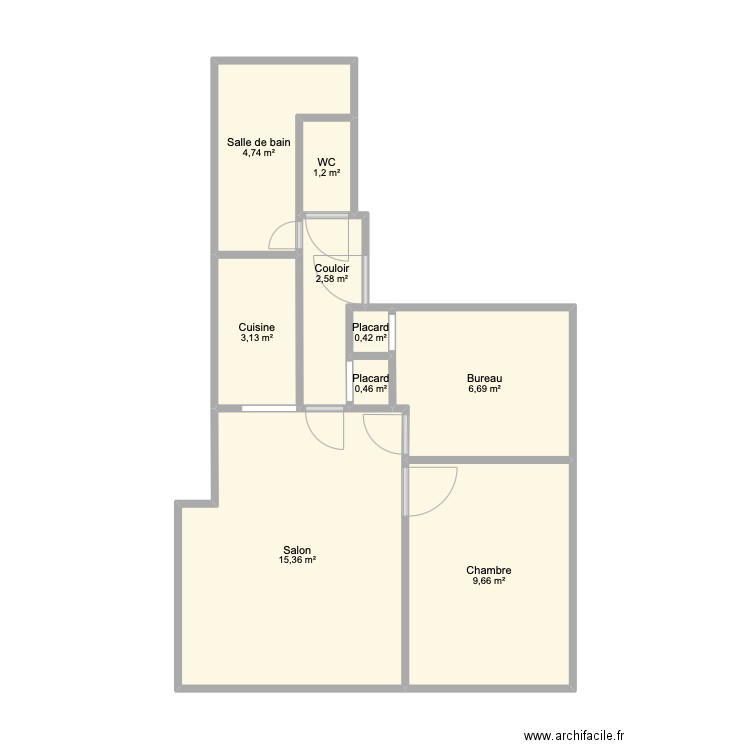 Appartement LPV. Plan de 9 pièces et 44 m2