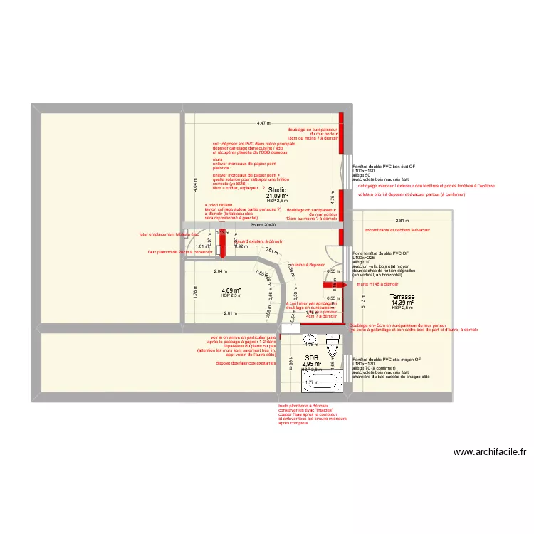 6 r&eacute;pu relev&eacute; travaux d&eacute;mol. Plan de 6  et 78 m²