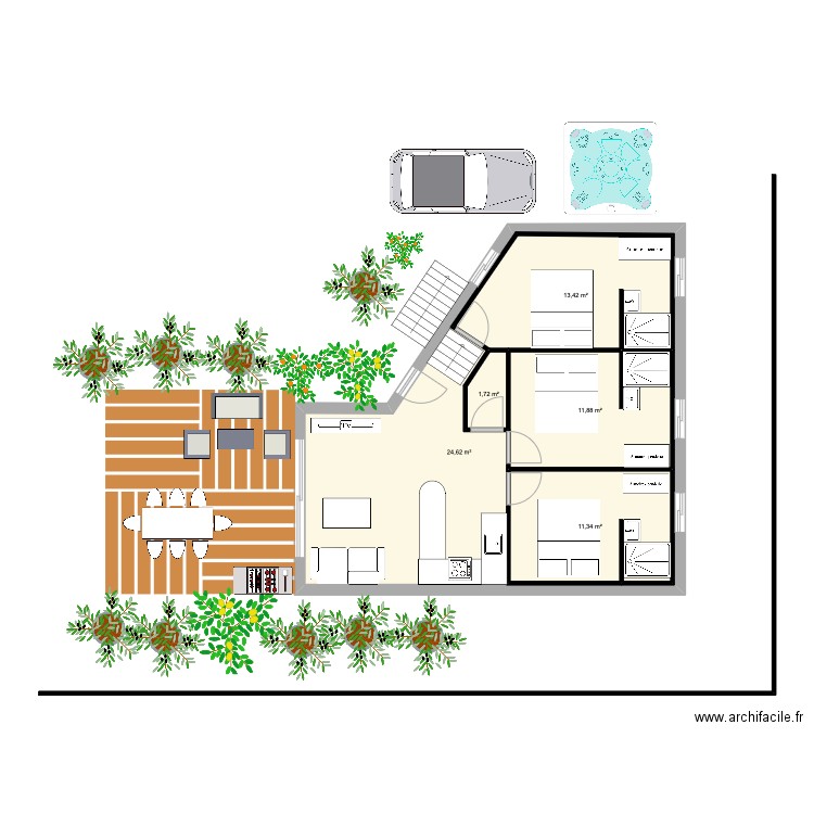 plan grand case. Plan de 5 pièces et 104 m2