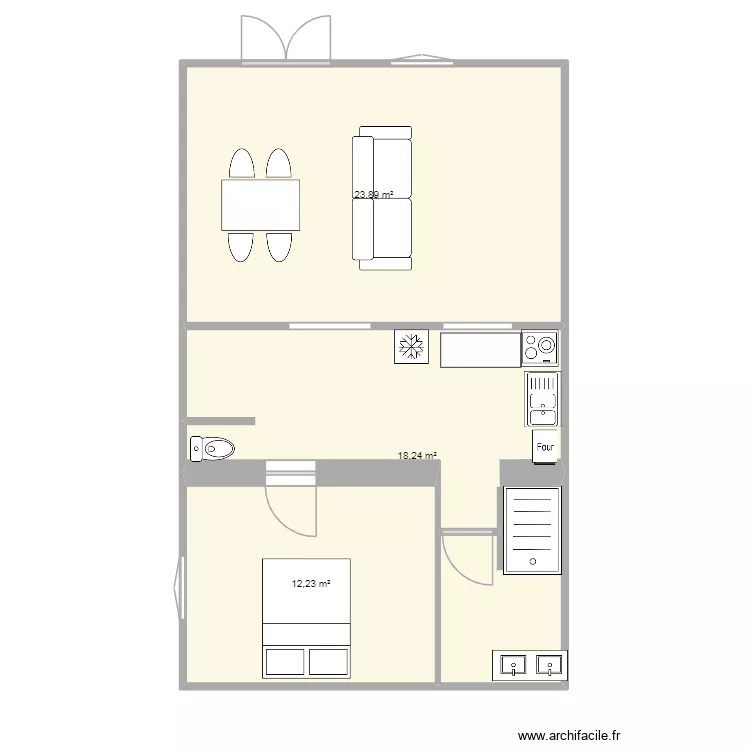 Car&eacute; 22. Plan de 3 pièces et 54 m²