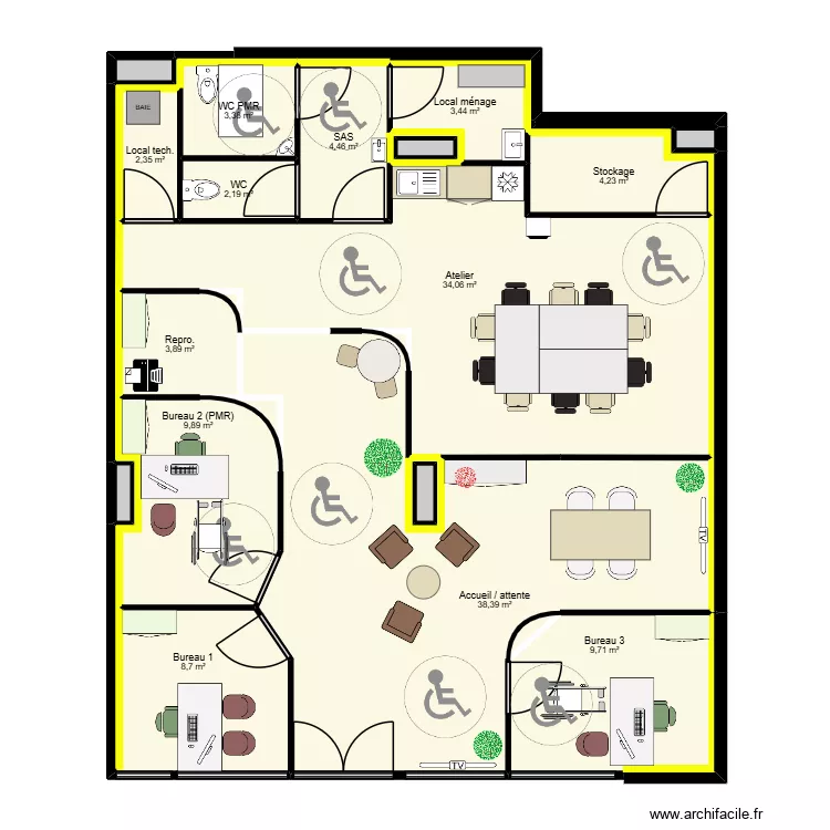 B&eacute;ziers nv local - v3.3. Plan de 20 pièces et 127 m²