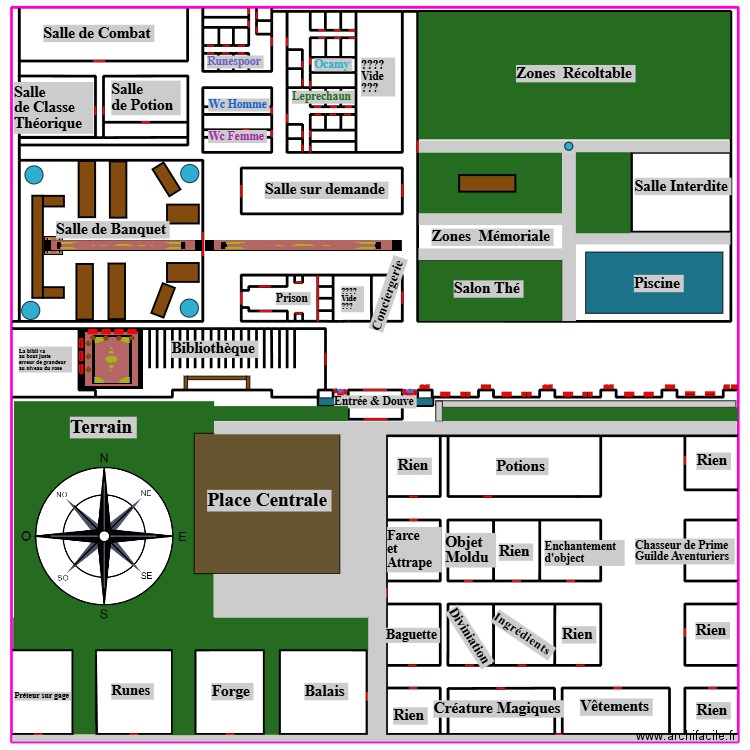 Ecole et Ville JDR tajine. Plan de 79 pièces et 3938 m2