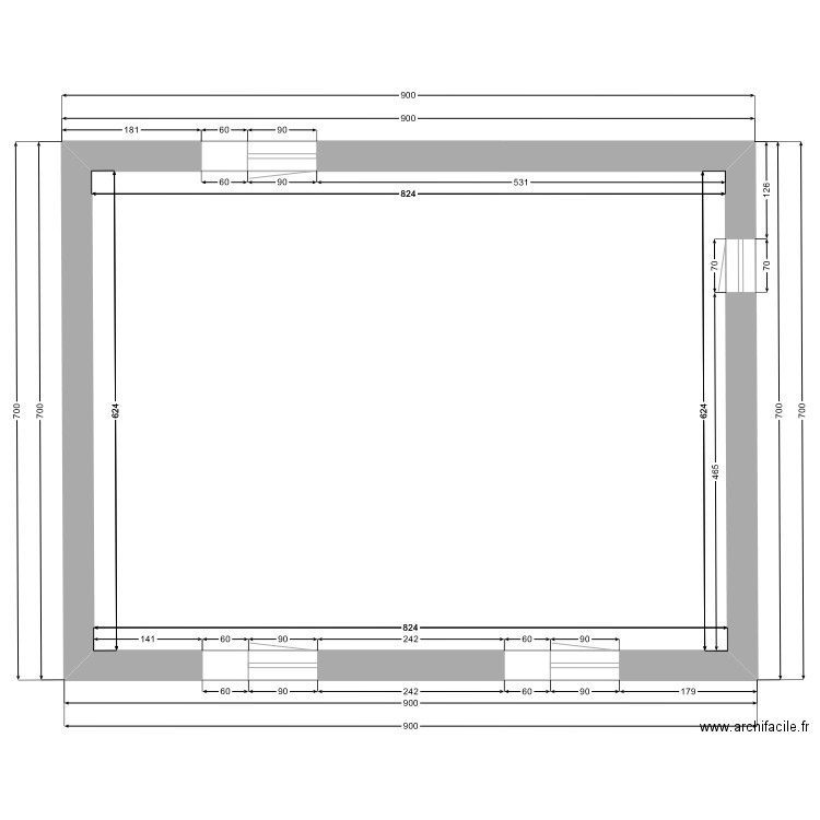 9X7 AVEC OUVERTURES. Plan de 2 pièces et 103 m2