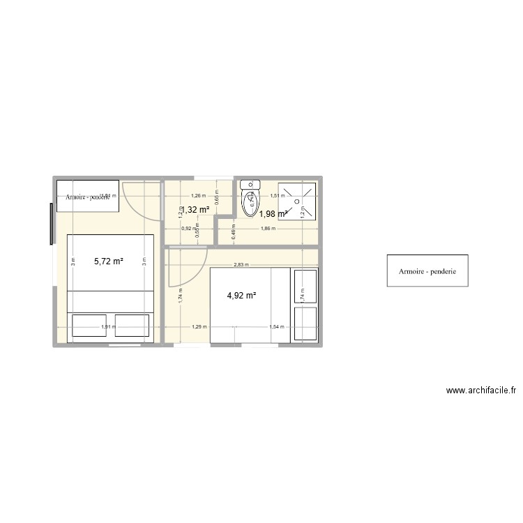 Mayen Morasses. Plan de 4 pièces et 14 m2
