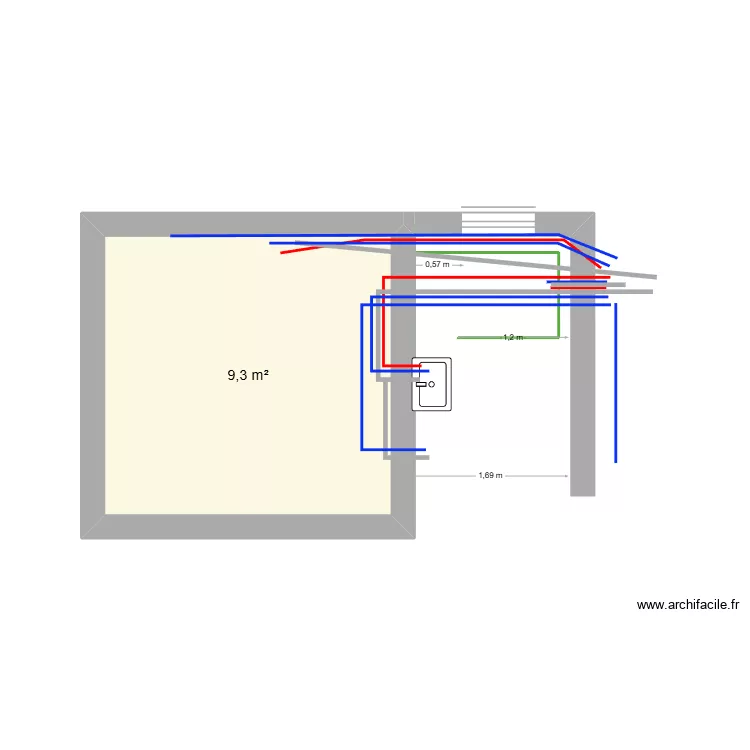 SDB Maman. Plan de 1  et 9 m²