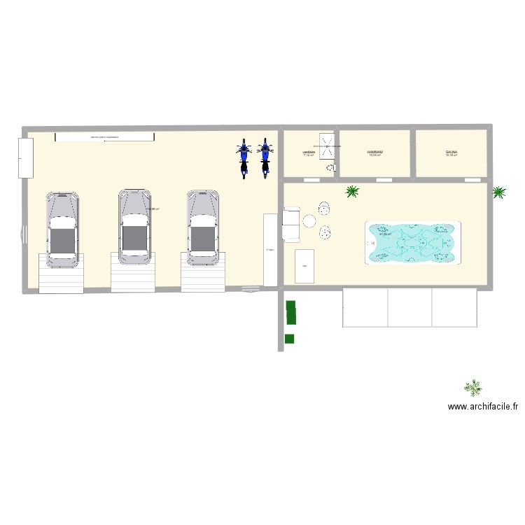 garage + espace bien etre. Plan de 5 pièces et 203 m2