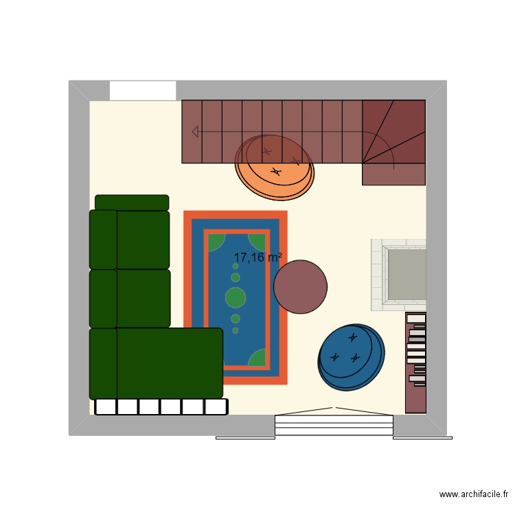 Salon attaché combles. Plan de 1 pièce et 17 m2