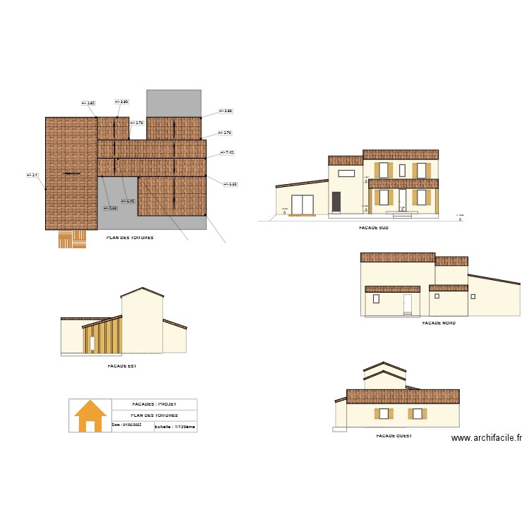 Plan façade après terrasse couverte. Plan de 0 pièce et 0 m2