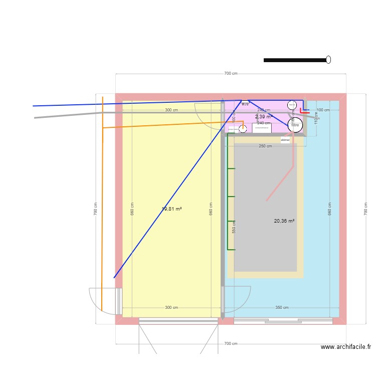 garage piscine 5 plomberie piscine. Plan de 3 pièces et 43 m2