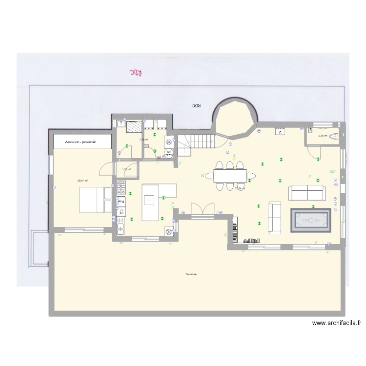 ASSAS RDC 2 CHBRES. Plan de 7 pièces et 188 m2