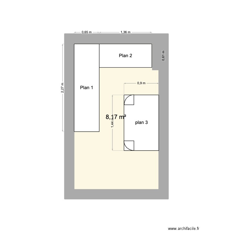 plan de travail parents buffe. Plan de 1 pièce et 8 m2