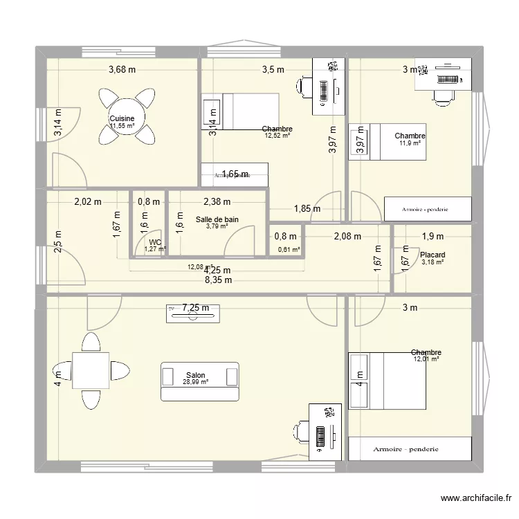 maison am&eacute;nag&eacute;e. Plan de 10 pièces et 98 m²