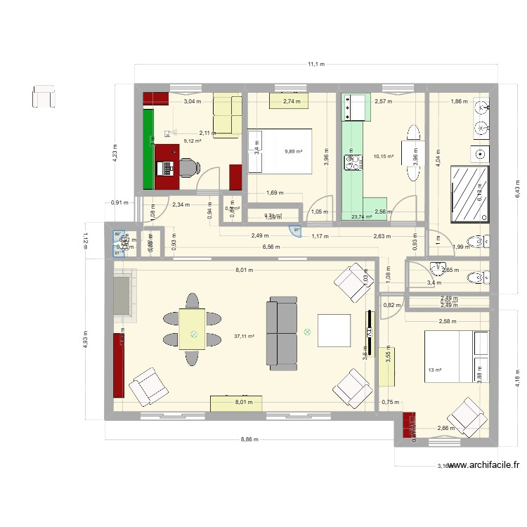 appart DELZONS variante bureau. Plan de 0 pièce et 0 m2