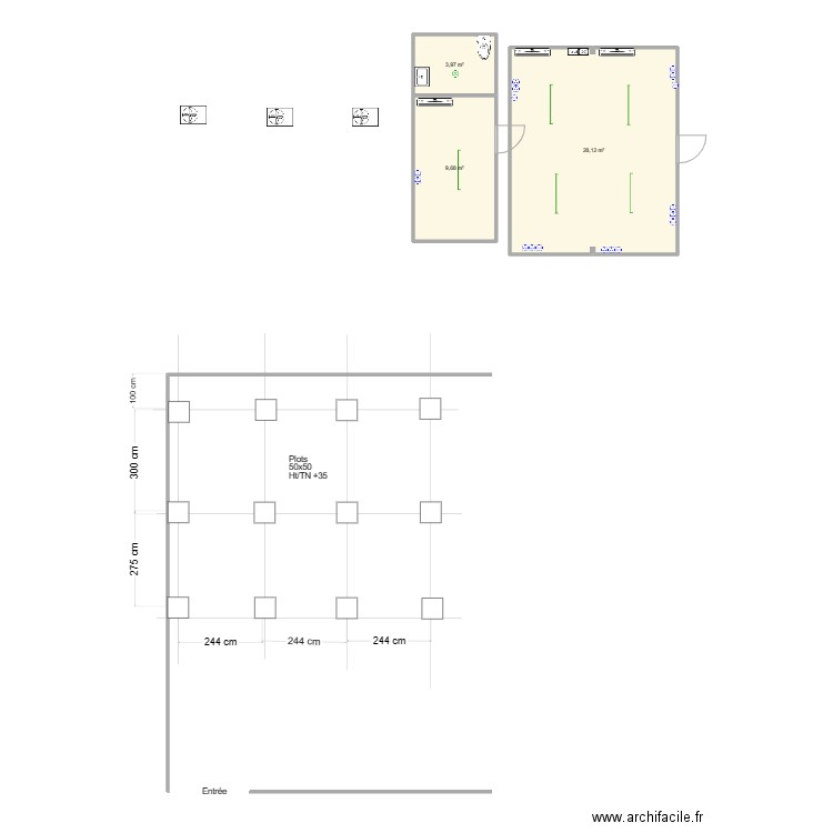 La Poste Mtsamboro. Plan de 3 pièces et 42 m2