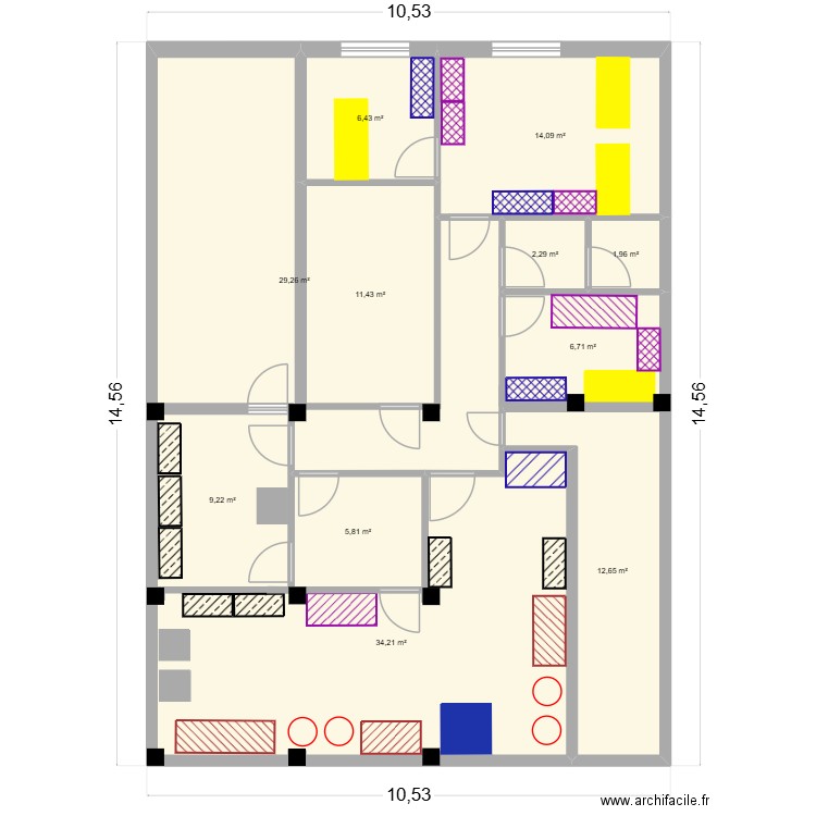 pppppppppp. Plan de 11 pièces et 134 m2