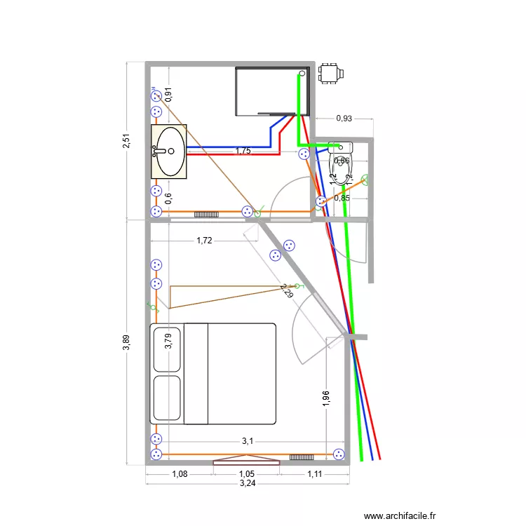 Studio. Plan de 2 et 12 m² Studio. Plan de 2 et 12 m²