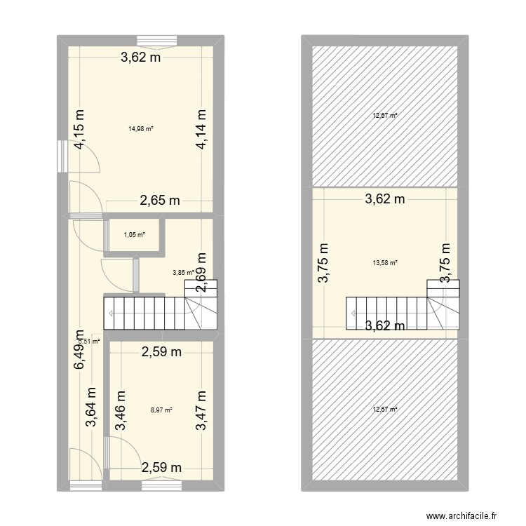 Guery. Plan de 8 pièces et 74 m2
