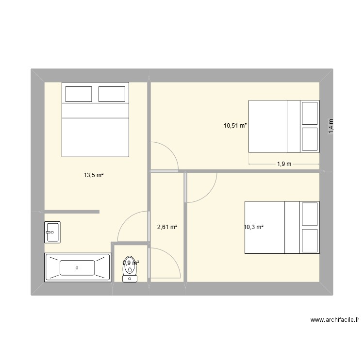 agrandissemnt. Plan de 5 pièces et 38 m2