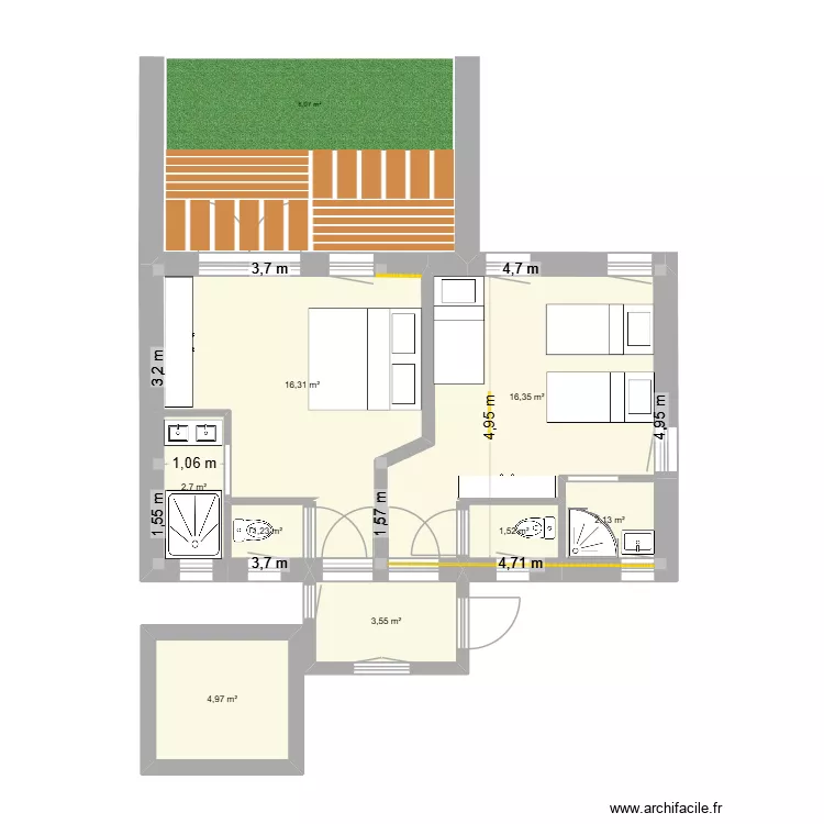 Nouveau plan de Laurier. Plan de 8  et 49 m²