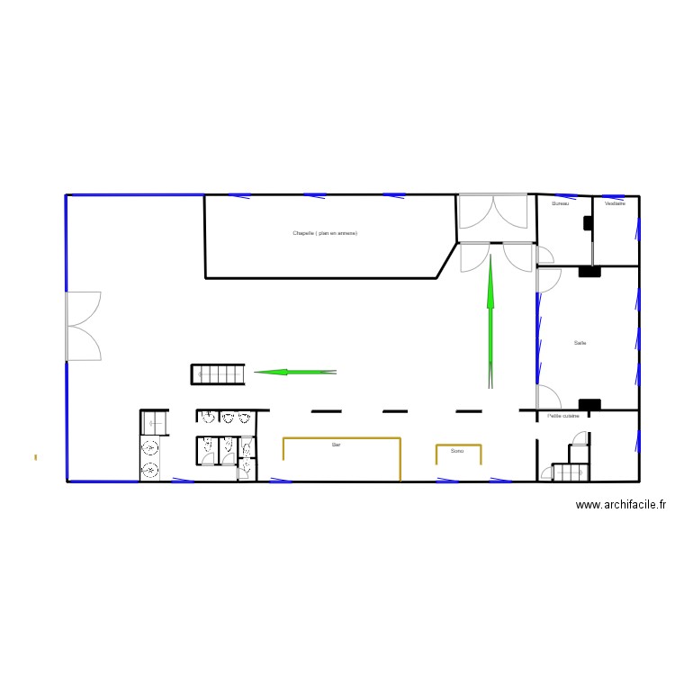 Château du Biez rez évacuation. Plan de 15 pièces et 128 m2