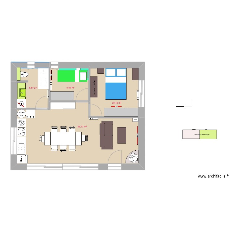 new 50m2 2ch. Plan de 4 pièces et 50 m2