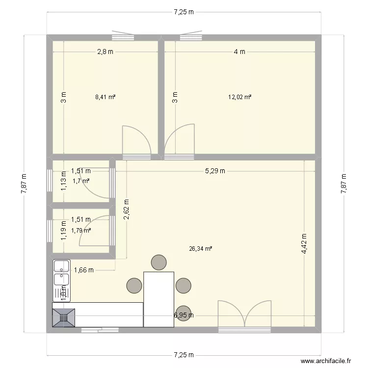 tsy aiko. Plan de 5  et 50 m²