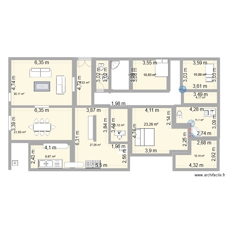 MLyv0vf. Plan de 14 pièces et 177 m2