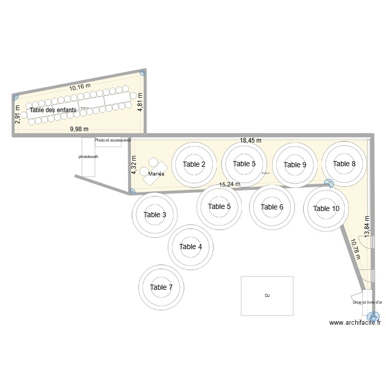 Salle mariage v2. Plan de 2 pièces et 126 m2