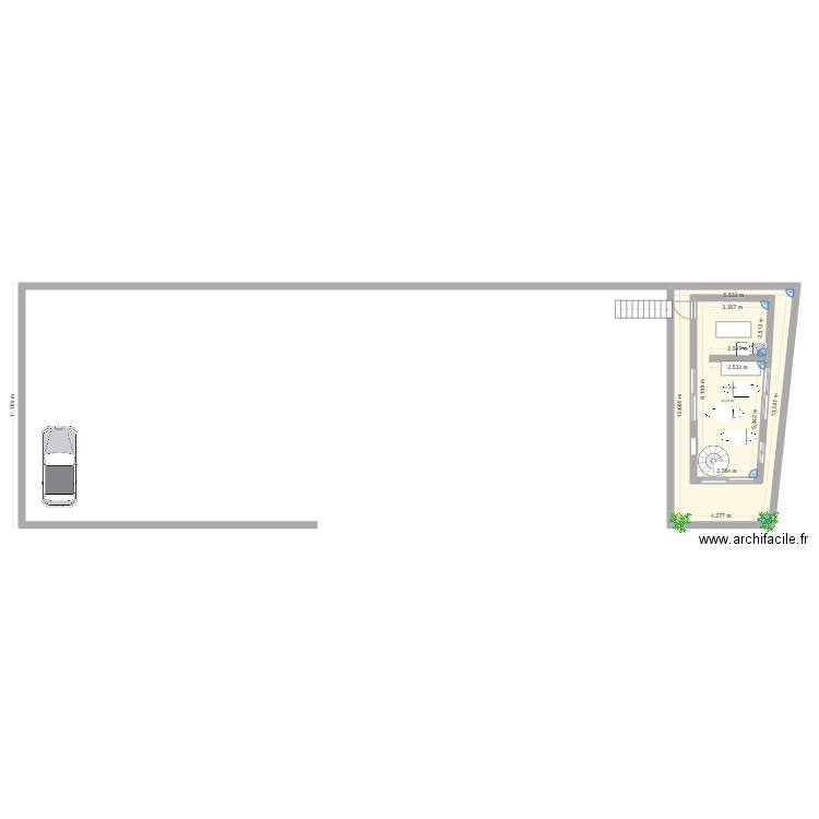 projet. Plan de 2 pièces et 77 m2