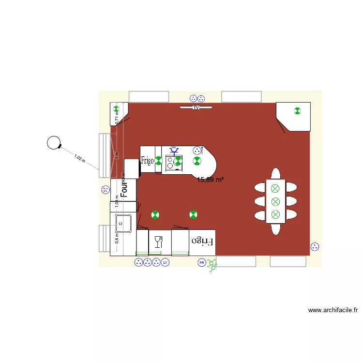 CUISINE 2. Plan de 1  et 16 m²