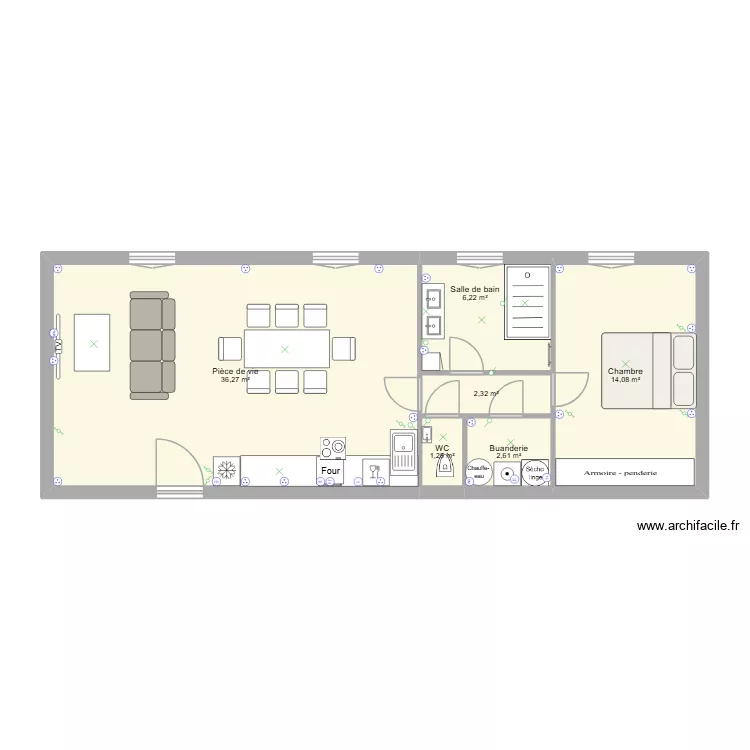 1er V3. Plan de 6  et 63 m²