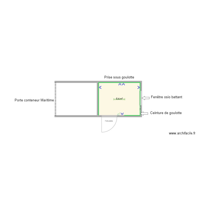 Conteneur combi . Plan de 1 pièce et 6 m2